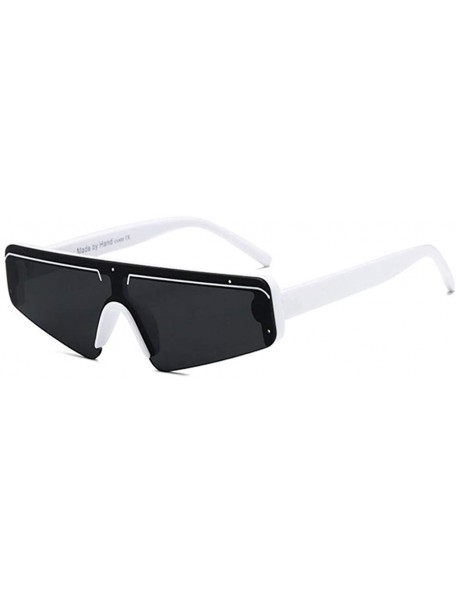 Rectangular Flat Top Half Frame Sunglasses Women Retro Stripe Men Shades Rimless - White Black - CP18Y8G4M8R $22.50