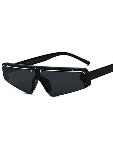 Rectangular Flat Top Half Frame Sunglasses Women Retro Stripe Men Shades Rimless - White Black - CP18Y8G4M8R $22.50