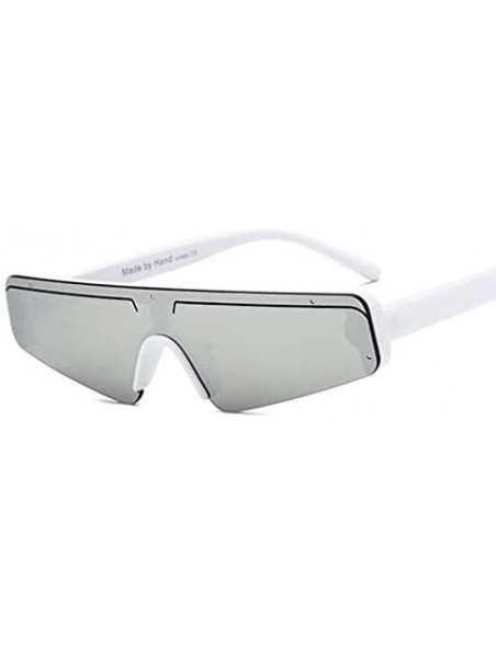 Rectangular Flat Top Half Frame Sunglasses Women Retro Stripe Men Shades Rimless - White Black - CP18Y8G4M8R $22.50