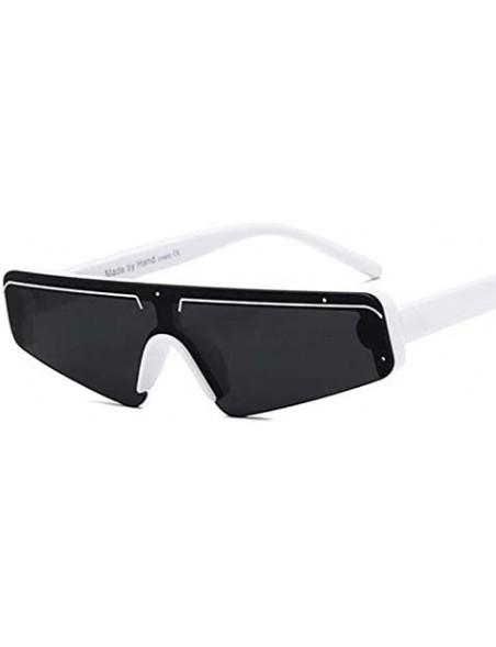 Rectangular Flat Top Half Frame Sunglasses Women Retro Stripe Men Shades Rimless - White Black - CP18Y8G4M8R $22.50