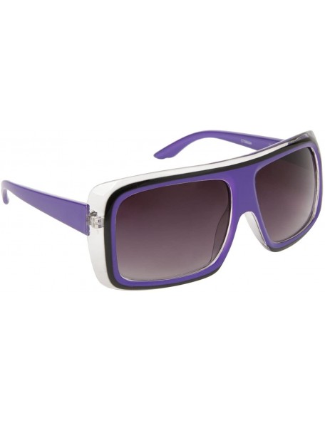 Rectangular Fashion Sun Style Transparent Frame with Black Accent Tone UV Protection Sunglasses Frame Unisex Eyewear - Purple...