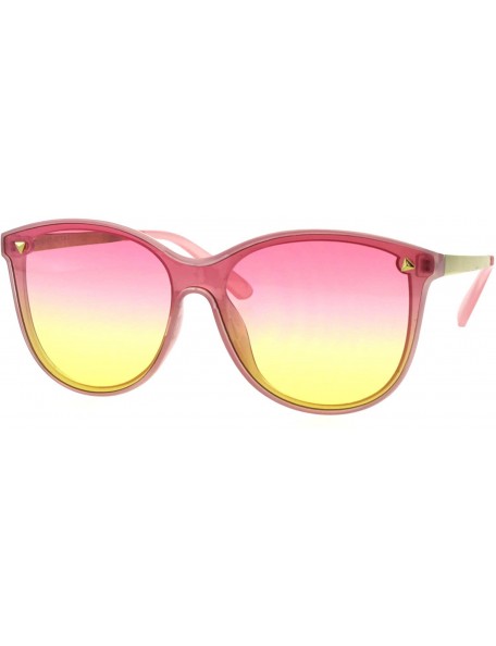 Shield Oceanic Gradient Color Lens Shield Horn Mod Trendy Sunglasses - Pink Yellow - C018EXM5HRG $25.10