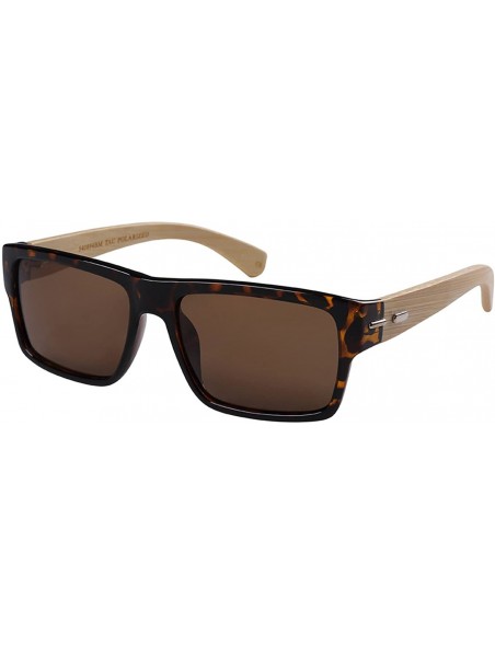 Rectangular Square Bamboo Polarized Sunglasses 540894BM-P - Demi - CN124R28TRJ $15.86
