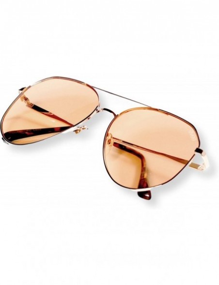 Aviator Modern Metal Aviator with Oversize Flat Mirror Lenses (Romeo) - Rose Gold/ Light Orange - C018Q0TZSZ8 $11.40