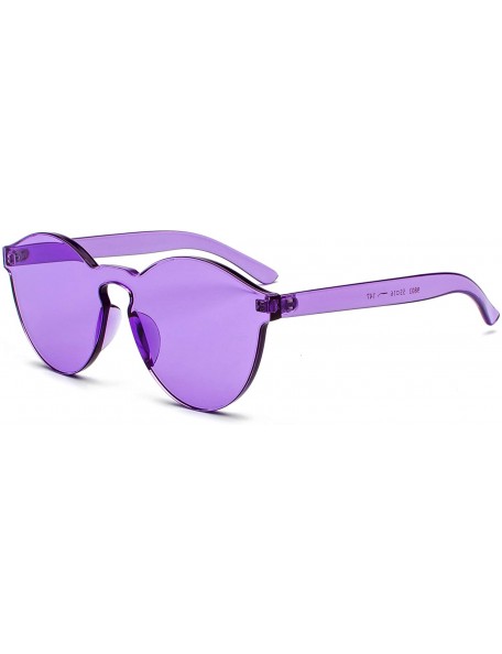 Round Fashion Rimless One Piece Clear Lens Color Candy Sunglasses - Purple - C81832NON8Q $9.43