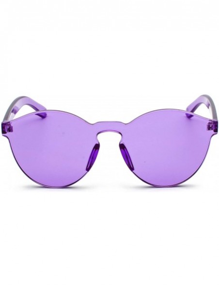 Round Fashion Rimless One Piece Clear Lens Color Candy Sunglasses - Purple - C81832NON8Q $19.37