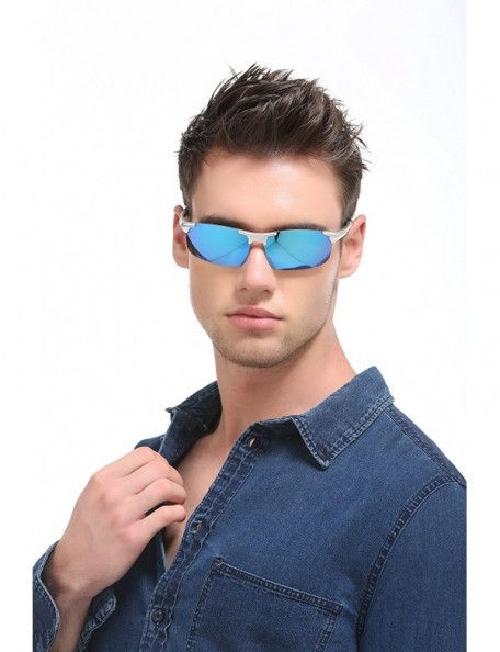 Rimless ETAI Men's Driving Polarized Sports Sunglasses Series UV400 Al-Mg Alloy For Men 8177 - Blue - C118GTMIC7T $21.41