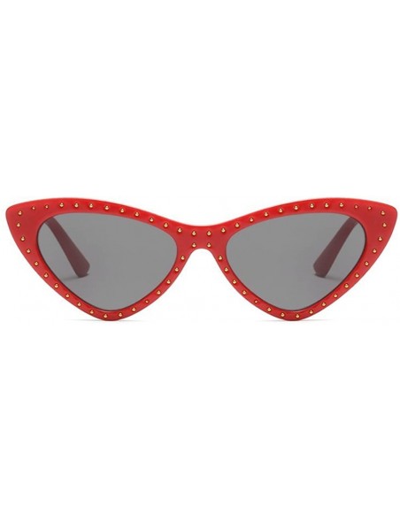 Cat Eye Women Sunglasses Cateye Jeweled Studded Small Frame Designer Statement Shades - Red - CH18HCWWKN2 $11.08