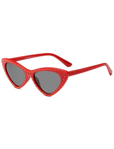 Cat Eye Women Sunglasses Cateye Jeweled Studded Small Frame Designer Statement Shades - Red - CH18HCWWKN2 $11.08