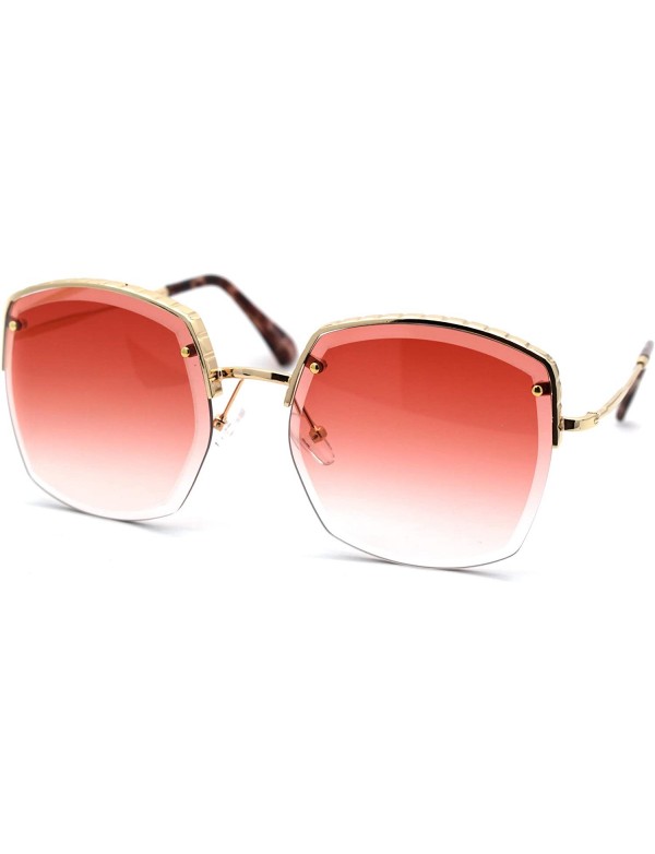 Square Womens Bevel Edge Half Rim Rectangular Metal Victorian Style Sunglasses - Gold Gradient Pink - C218UIOA72L $12.34