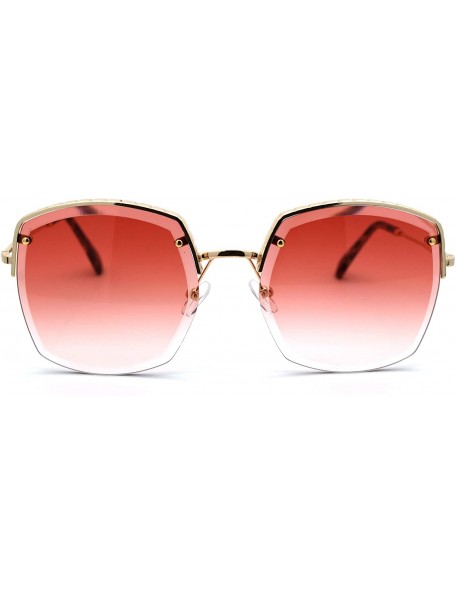 Square Womens Bevel Edge Half Rim Rectangular Metal Victorian Style Sunglasses - Gold Gradient Pink - C218UIOA72L $12.34