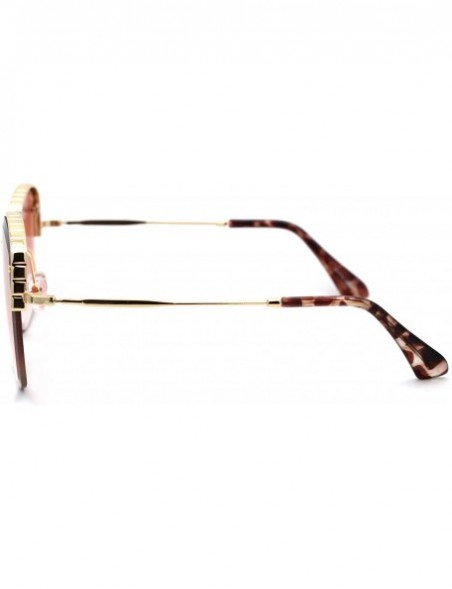 Square Womens Bevel Edge Half Rim Rectangular Metal Victorian Style Sunglasses - Gold Gradient Pink - C218UIOA72L $12.34