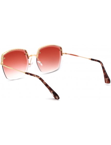 Square Womens Bevel Edge Half Rim Rectangular Metal Victorian Style Sunglasses - Gold Gradient Pink - C218UIOA72L $12.34