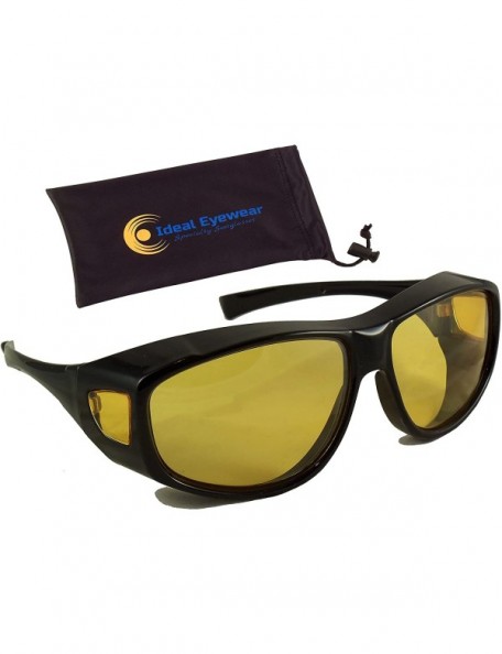 Sport Night Driving Wear Over Glasses Yellow Lens Fit Over Glasses - Black Frame With Case - C4124OUM1F5 $16.73