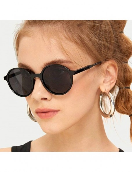 Round 2020 Fashion Black Sunglasses Round Sun Glasses Men's Ultralight Retro UV Protection Sunglasses - Shiny Black - C1192SC...