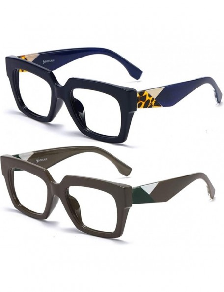 Oversized Anti-Blue Blocker Light Square Reading Glasses w/Leopard Arms - 2 Pairs /Anti Blue - Blue+gray - C018YR2XYSA $23.83