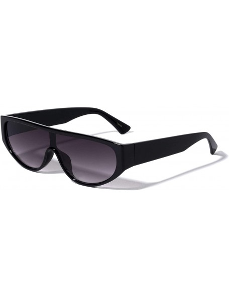 Shield Wide Flat Top Rounded Base One Piece Shield Sunglasses - Smoke - C61993XIU6Y $14.78