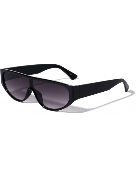 Shield Wide Flat Top Rounded Base One Piece Shield Sunglasses - Smoke - C61993XIU6Y $14.78