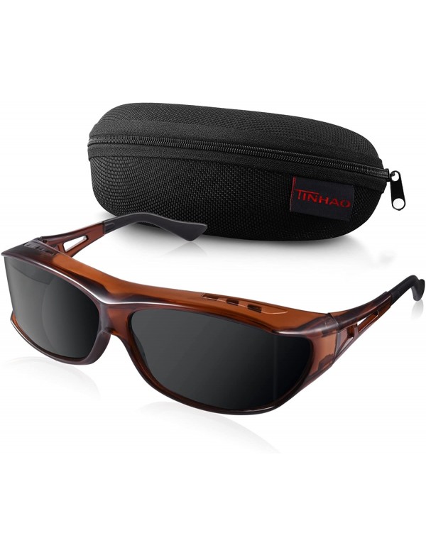 Wrap Polarized Sunglasses - Wear Over Prescription Glasses for Sports Driving&Fishing - Brown - CQ18GWWQW0Y $27.48