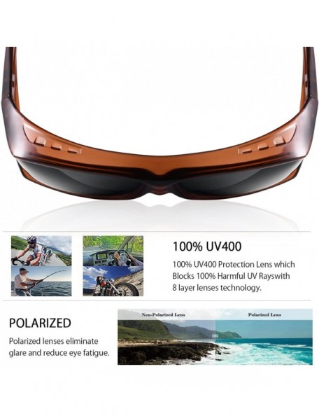 Wrap Polarized Sunglasses - Wear Over Prescription Glasses for Sports Driving&Fishing - Brown - CQ18GWWQW0Y $27.48