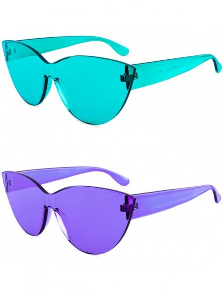Oversized Colorful One Piece Rimless Transparent Cat Eye Sunglasses for Women Tinted Candy Colored Glasses - C418N87XZ3M $15.93