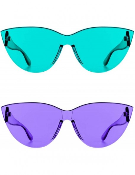 Oversized Colorful One Piece Rimless Transparent Cat Eye Sunglasses for Women Tinted Candy Colored Glasses - C418N87XZ3M $15.93