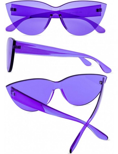 Oversized Colorful One Piece Rimless Transparent Cat Eye Sunglasses for Women Tinted Candy Colored Glasses - C418N87XZ3M $15.93