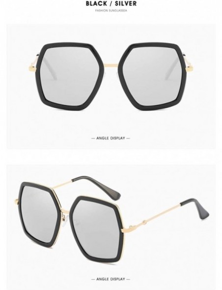 Square Oversized Square Sunglasses for Women Retro Chic Metal Frame UV400 Geometric Brand Designer Shades - C018SKNQ6YX $13.71