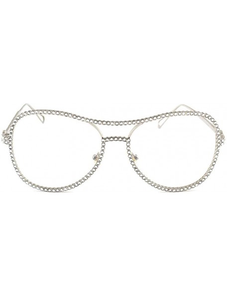 Oval diamond glasses sunglasses transparent fashion - Silver Clear - CE18QNZHD2D $11.76