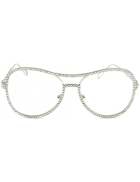 Oval diamond glasses sunglasses transparent fashion - Silver Clear - CE18QNZHD2D $11.76