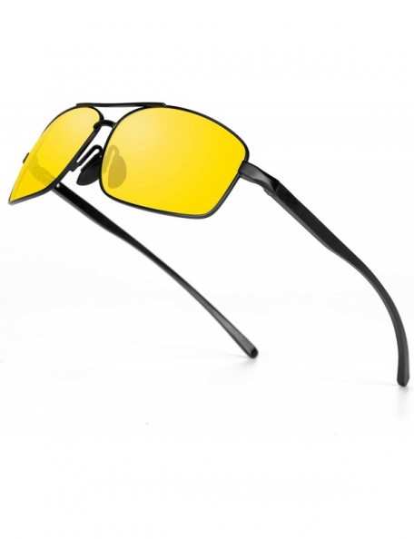 Sport Sports Polarized Sunglasses For Men-Rectangular Metal Frame Ultra Lightweight UV400 - Black/Night Vision - CX18RGQI6ZQ ...