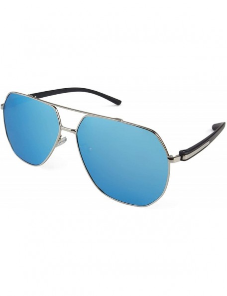 Rectangular Polarized Sunglasses for unisex adult Vintage Retro Round Mirrored Lens - Blue - CY18XHXOGDN $15.09