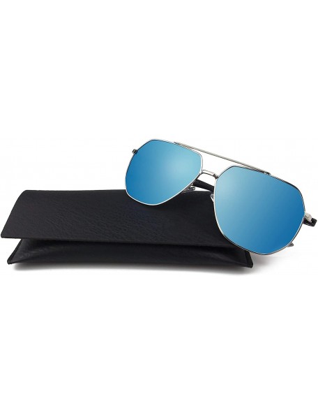 Rectangular Polarized Sunglasses for unisex adult Vintage Retro Round Mirrored Lens - Blue - CY18XHXOGDN $15.09