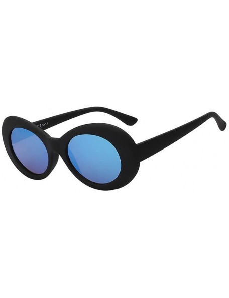 Oval Women Cateye UV400 Glasses Classic Retro Vintage Oval Sunglasses Eeywear - Black F Blue Lens - CB18C70H3OX $8.34