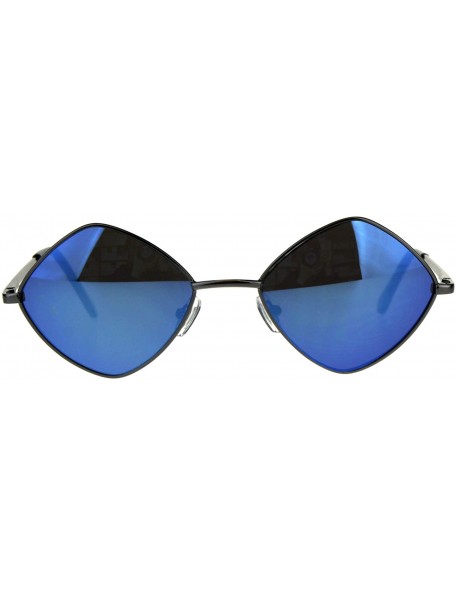Rectangular Mens Pimp Hippie Diamond Color Mirror Square Metal Rim Sunglasses - Gunmetal Blue - C918CMOTW3D $15.20