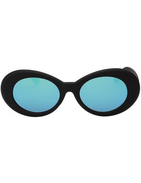 Oval Women Cateye UV400 Glasses Classic Retro Vintage Oval Sunglasses Eeywear - Black F Blue Lens - CB18C70H3OX $8.34