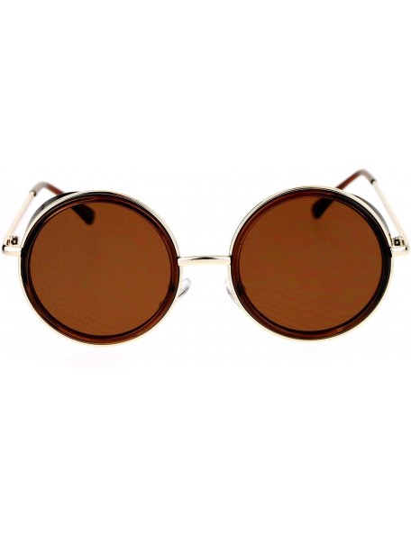 Round Side Cover Sunglasses Round Circle Double Frame Unisex Fashion Shades - Brown (Brown) - CL18793IKIN $9.79