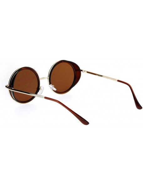 Round Side Cover Sunglasses Round Circle Double Frame Unisex Fashion Shades - Brown (Brown) - CL18793IKIN $9.79