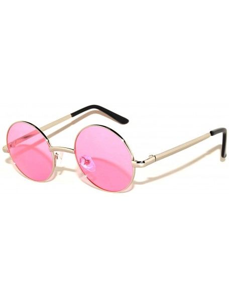 Round Round Retro Small Circle Tint & Mirror Colored Lens 43-55 mm Sunglasses Metal - Round_43mm_pink_silver - CF183XGNCGQ $1...