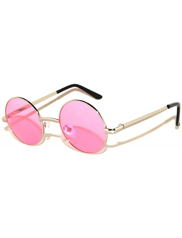 Round Round Retro Small Circle Tint & Mirror Colored Lens 43-55 mm Sunglasses Metal - Round_43mm_pink_silver - CF183XGNCGQ $1...