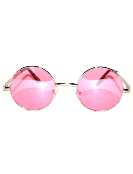 Round Round Retro Small Circle Tint & Mirror Colored Lens 43-55 mm Sunglasses Metal - Round_43mm_pink_silver - CF183XGNCGQ $1...