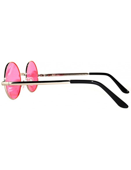 Round Round Retro Small Circle Tint & Mirror Colored Lens 43-55 mm Sunglasses Metal - Round_43mm_pink_silver - CF183XGNCGQ $1...