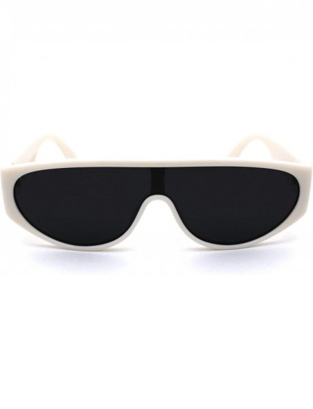 Shield Narrow Flat Top Shield Retro Mod Plastic Fashion Sunglasses - White Black - CF190R27O25 $13.48