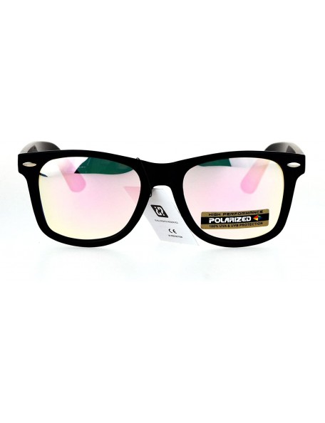 Rectangular Mens Anti-glare Polarized Color Mirror Lens Horn Rim Hipster Sunglasses - Shiny Black Pink - C112NZDT4LB $8.69