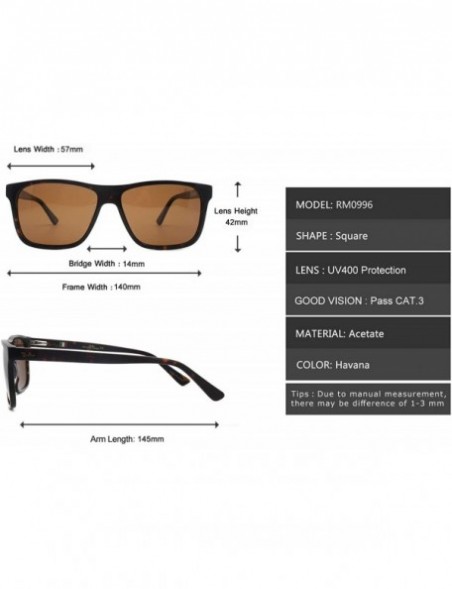 Rectangular Men decent stylish eyewear with UV protective polarized lens acetate sunglasses - Havana - C31966Q2N4U $17.51