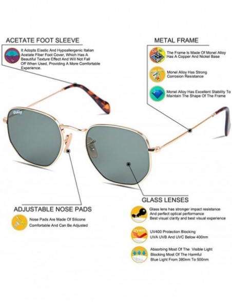 Aviator Classic Crystal Glass Lens Retro Square/Aviator/Round Metal Frame Sunglasses for Men Women-100% UV400 Protection - C3...