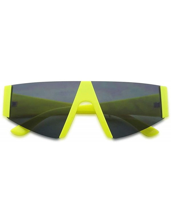 Rimless Forget You Neon Flat Top Semi-Rimless Chunky Shield Style Fashion Sunglasses - CY18WHQ4D48 $12.51