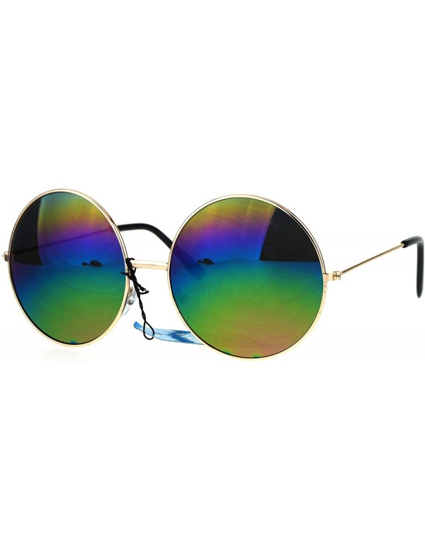 Round Rainbow Mirror Lens Sunglasses Womens Oversized Round Circle Metal Frame - Gold - C61895A3748 $10.57