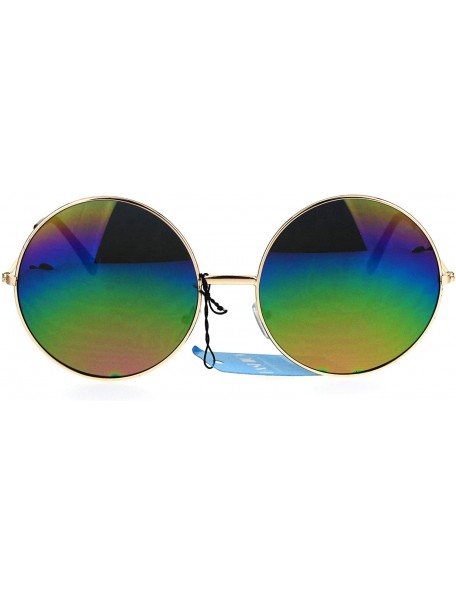 Round Rainbow Mirror Lens Sunglasses Womens Oversized Round Circle Metal Frame - Gold - C61895A3748 $10.57