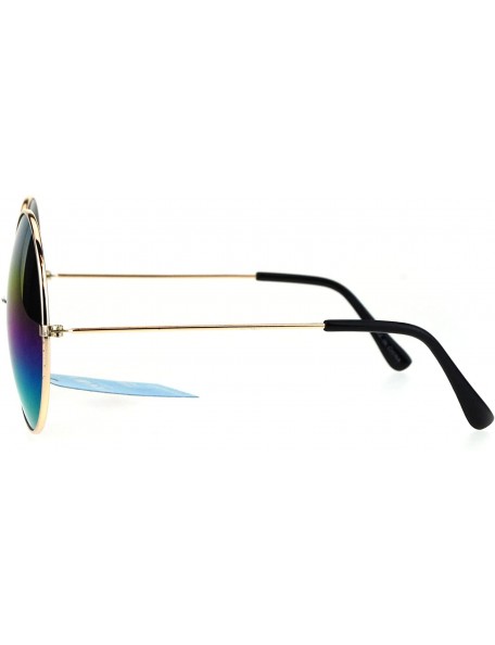 Round Rainbow Mirror Lens Sunglasses Womens Oversized Round Circle Metal Frame - Gold - C61895A3748 $10.57